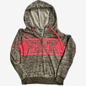 🌟Victoria Secret Pink Neon Hoodie Sweatshirt With Cute Patch 1/2 Zip🌟